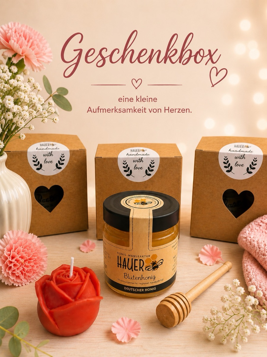 Geschenkbox – mit Honig 250 g, Kerze & Löffel