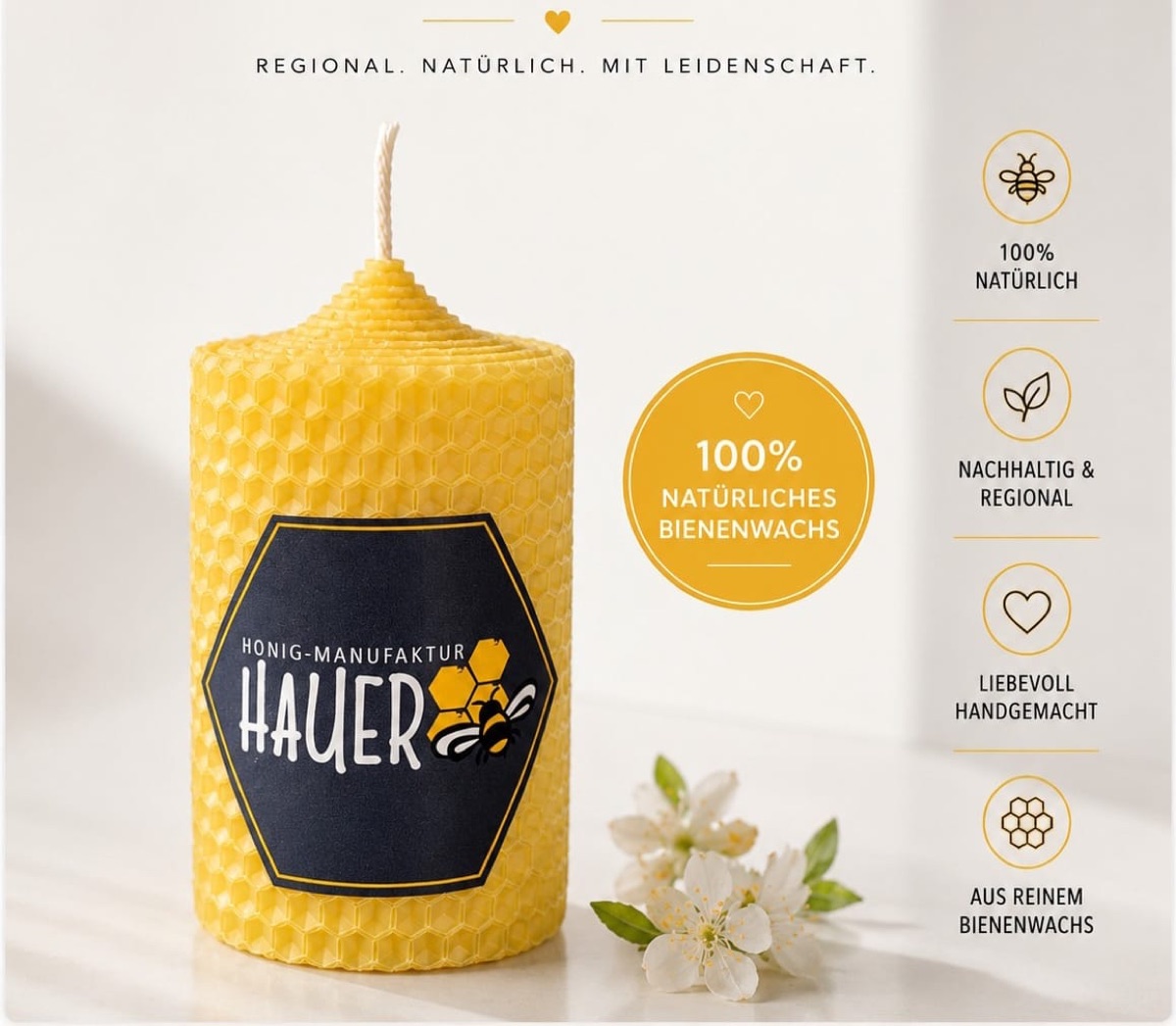 Handgerollte Bienenwachskerzen – in verschiedenen Größen